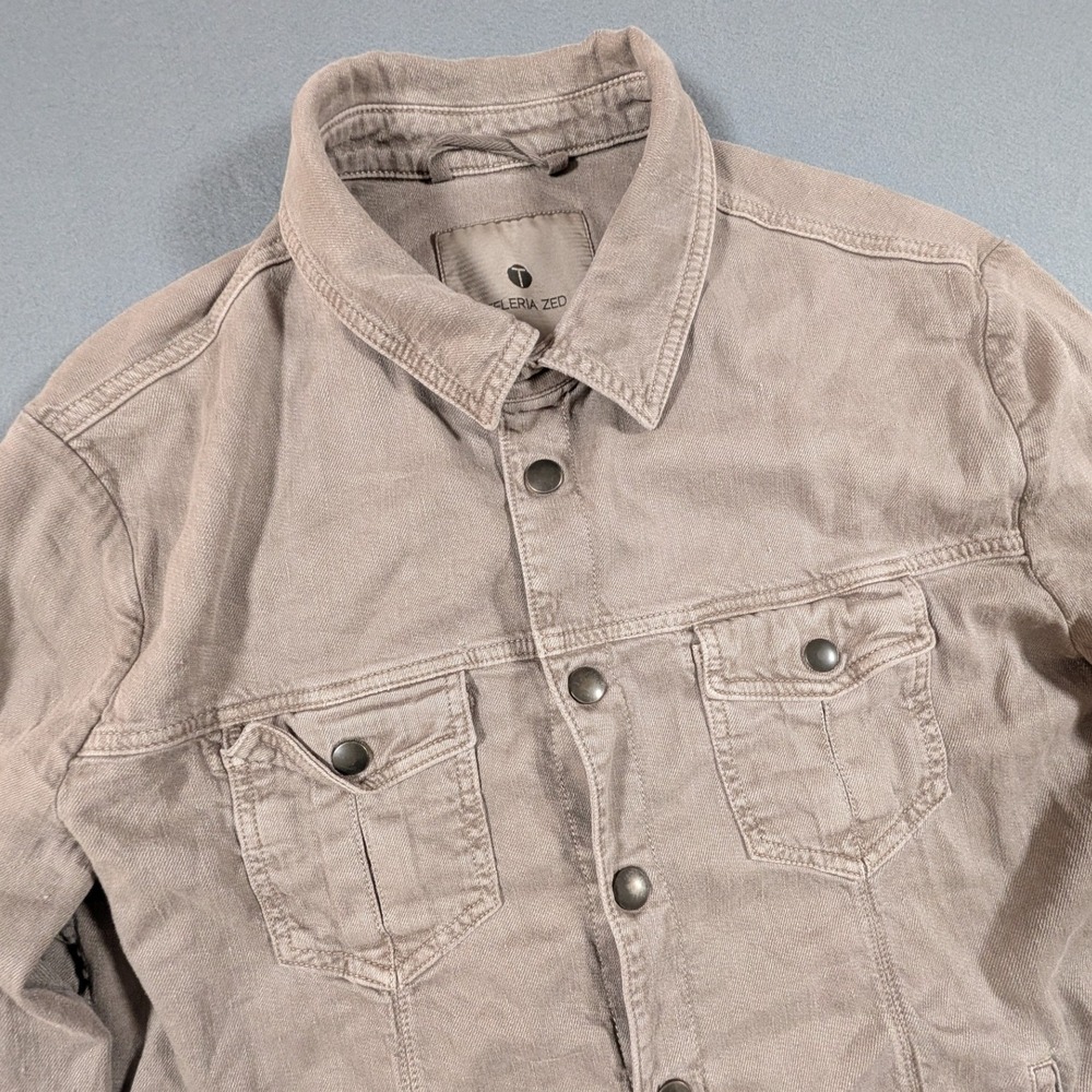 Teleria Zed Sawyer A Trucker Jacket Mens 54 Tan Linen Cotton Made in Italy
